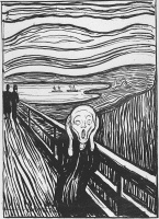 Edvard Munch, black-and-white lithograph version of <em>The Scream</em> (1895).